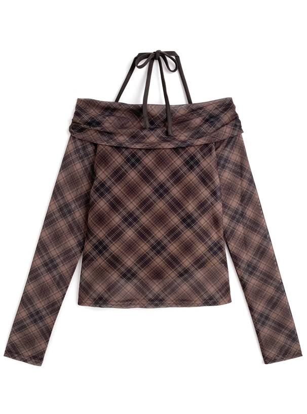 anuans チェック柄オフショルダートップス anuans チェック柄オフ