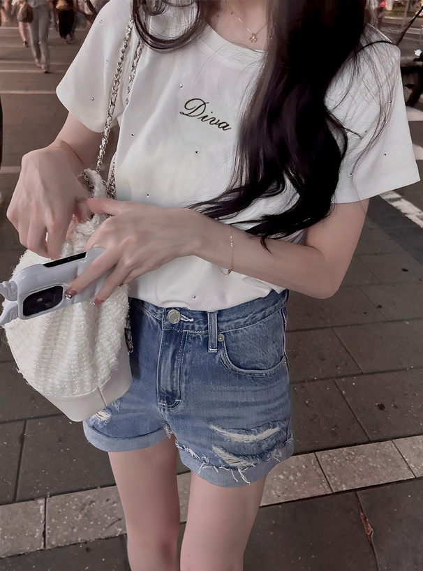 ラインストーンロゴ刺繍Tシャツ[pm476] | レディースファッション通販