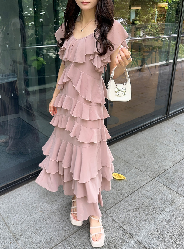 フリルティアードシフォンワンピース[pm478a] | レディース