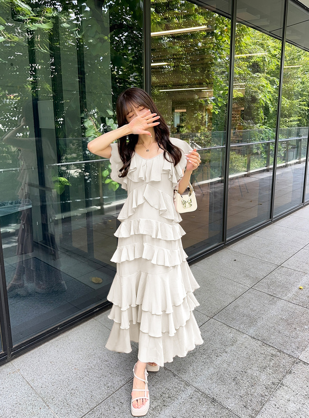 フリルティアードシフォンワンピース[pm478a] | レディース