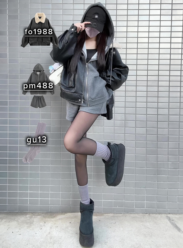 ビッグパーカー×ショートパンツスウェットセットアップ[pm488