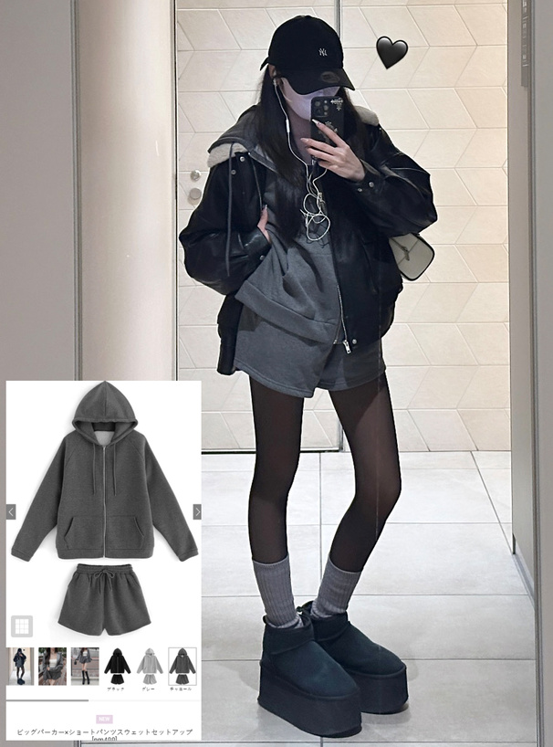 ビッグパーカー×ショートパンツスウェットセットアップ[pm488