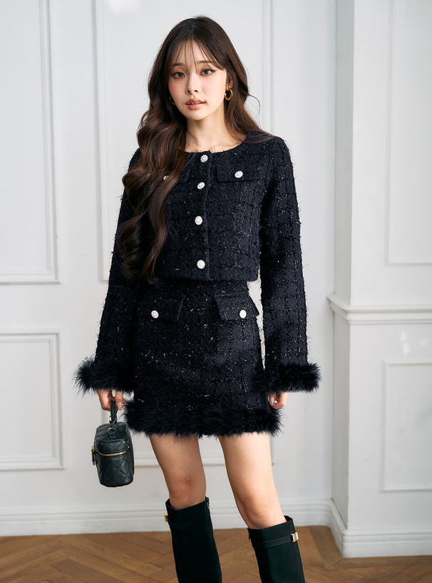 フェザーツイードジャケット×インパン裏地付きスカートセットアップ