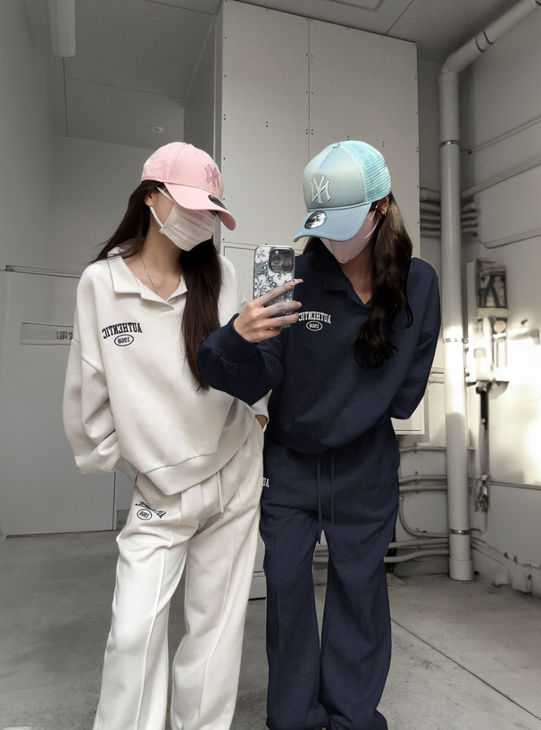 スキッパートップス×ジョガーパンツスウェットセットアップ[pm363