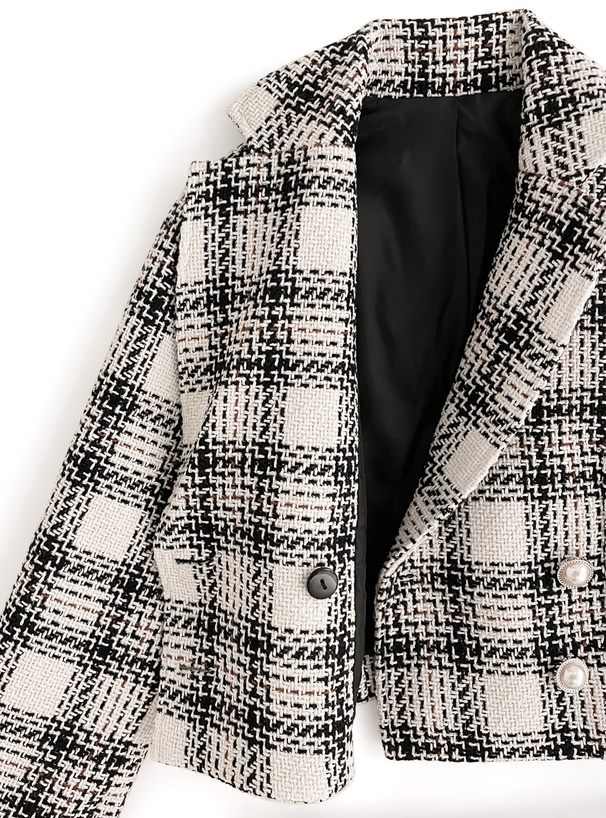 ショート丈ジャケット×ミニスカートチェック柄ツイードセットアップ