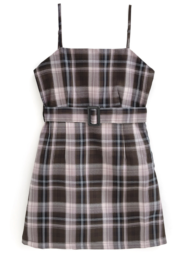 チェック柄ベルト付きキャミソールミニワンピース[tg764] | レディース