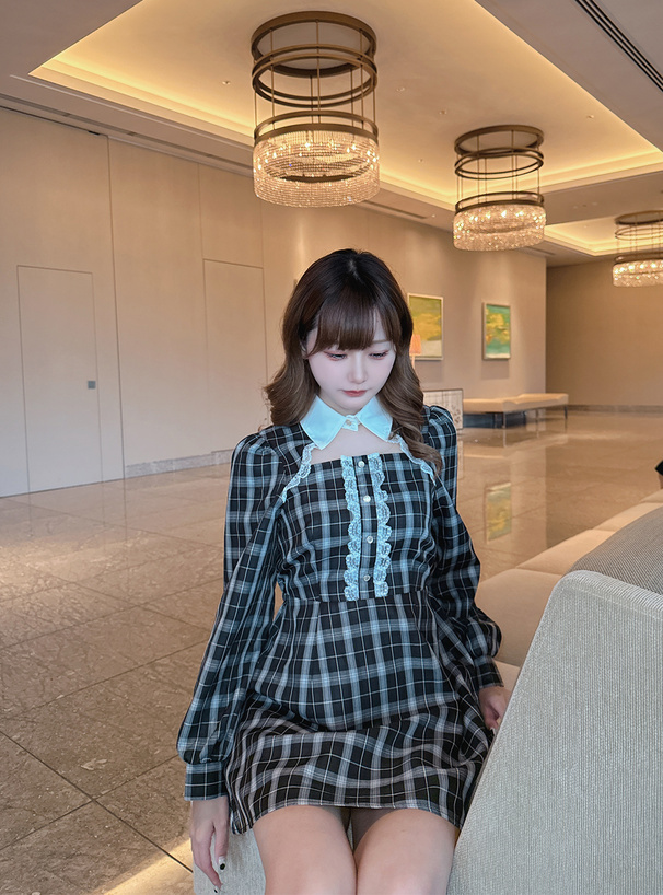 チェック柄フロントオープンミニワンピース[tg899] | レディース