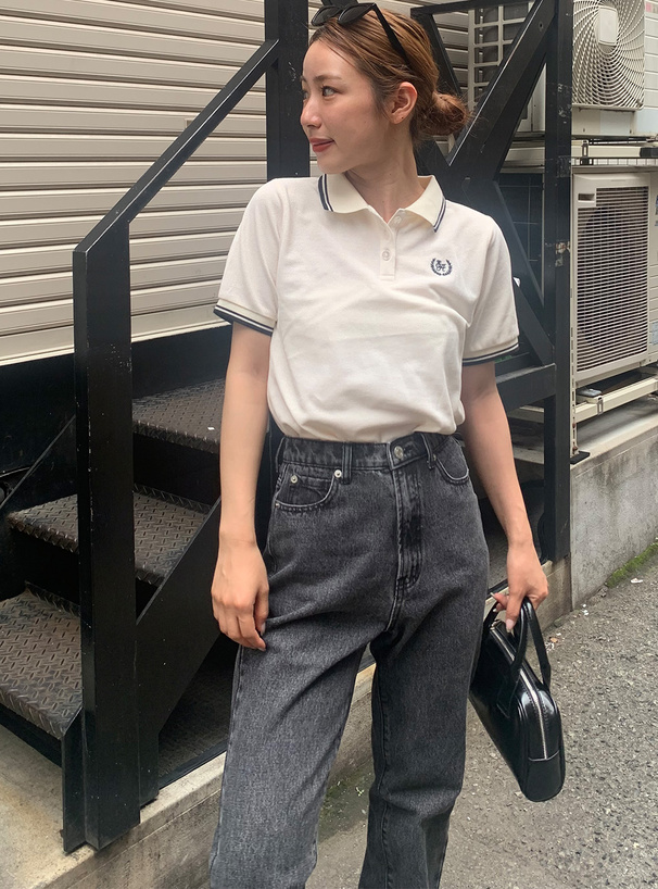 ロゴ刺繍配色ラインポロトップス[tu1296] | レディースファッション