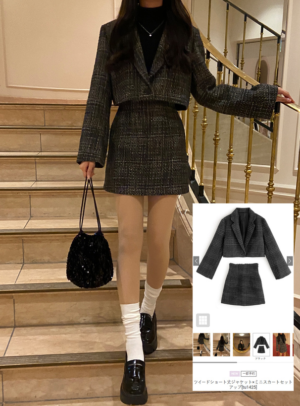 ツイードショート丈ジャケット×ミニスカートセットアップ[tu1425