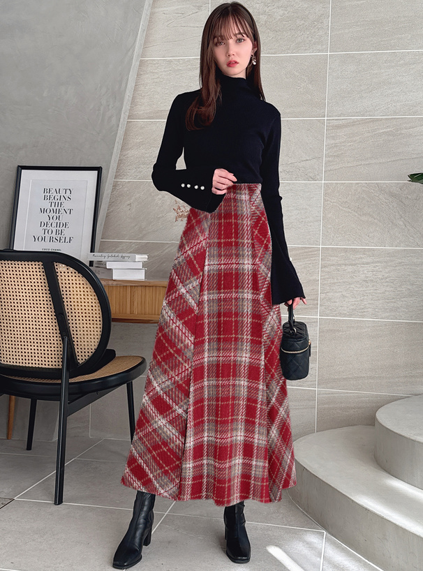ツイードチェックフレアロングスカート[tu1430] | レディース