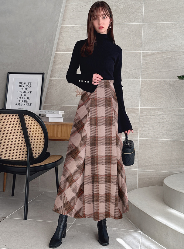 ツイードチェックロングフレアスカート[tu1442] | レディース