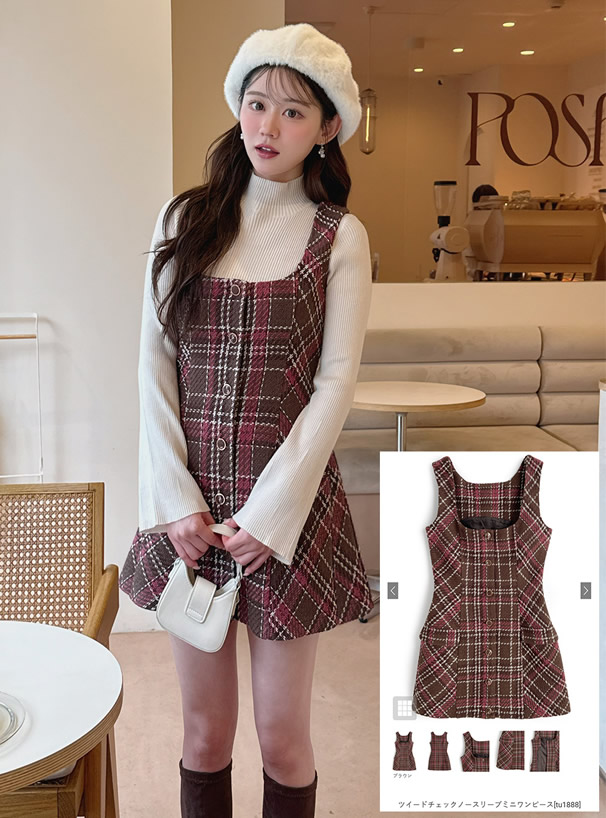 ツイードチェックノースリーブミニワンピース[tu1888] | レディース