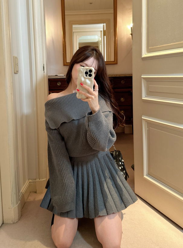 ワンショルダーニットプリーツミニワンピース[tw1180] | レディース