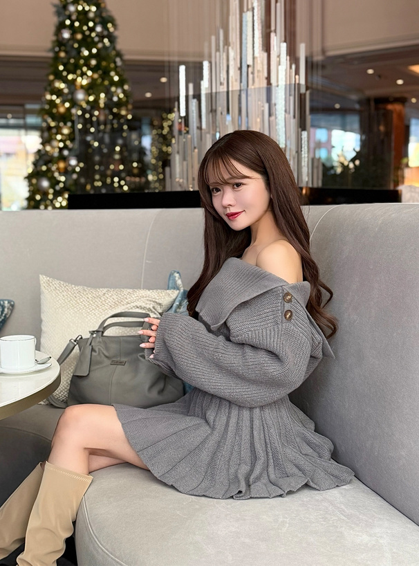 ワンショルダーニットプリーツミニワンピース[tw1180] | レディース