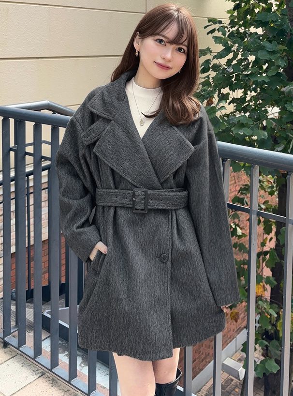 シャギースタンドミドル丈オーバーコート[ze842] | レディース