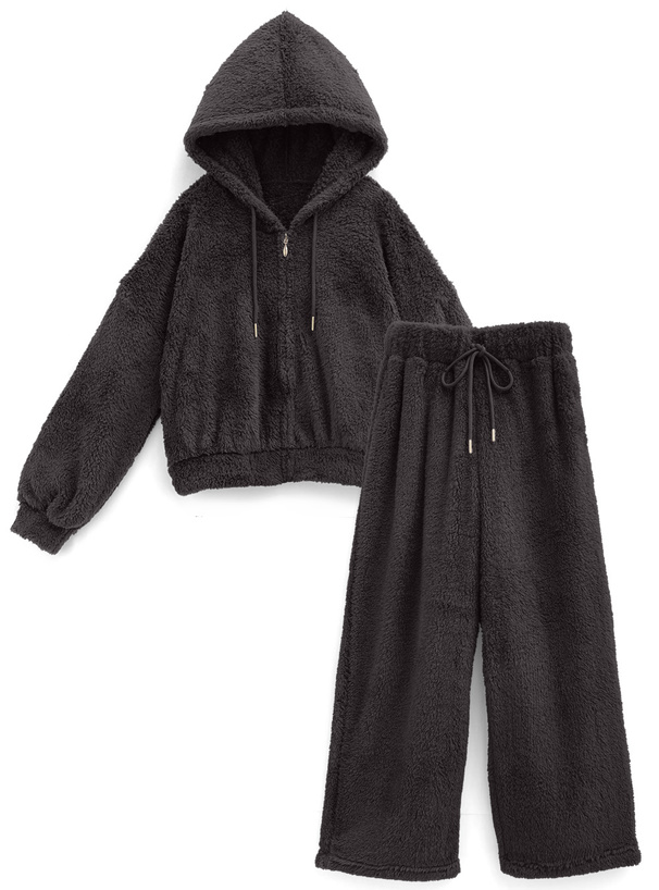 フードジップパーカー×ロングパンツボアセットアップ[ze882