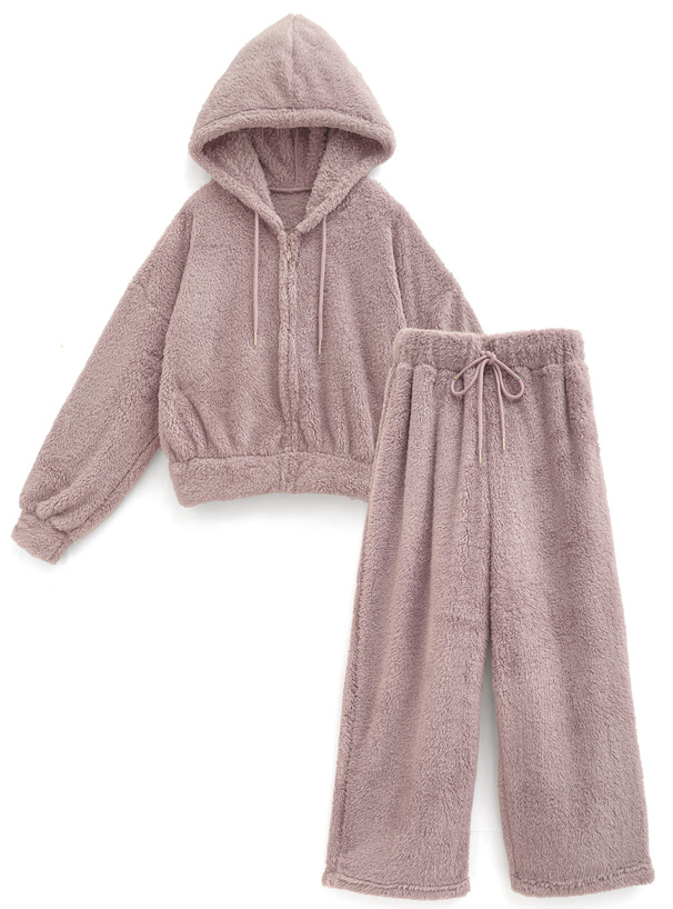 フードジップパーカー×ロングパンツボアセットアップ[ze882