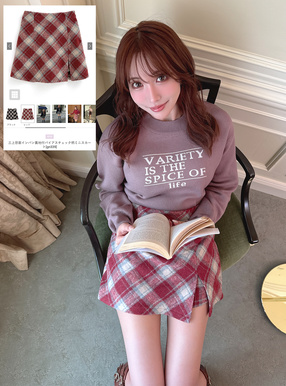 三上悠亜インパン裏地付バイアスチェック柄ミニスカート[gn339