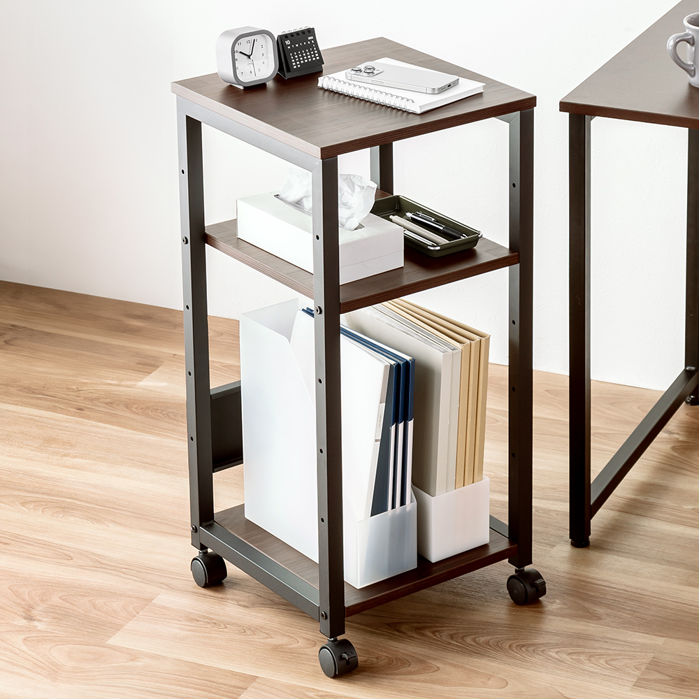 サイドテーブル（キャスター・移動式・3段・収納・木製・マルチラック