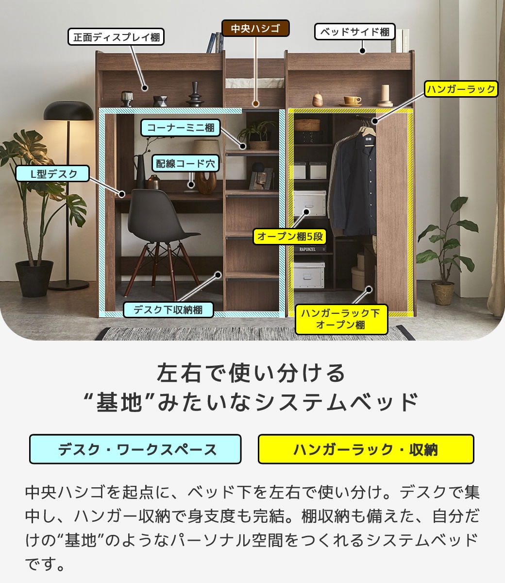 アストロベース システムベッド マットレス付き ロフトベッド 収納付き