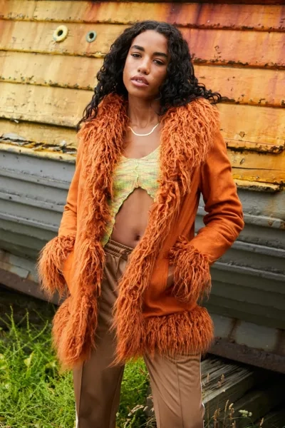 Urban Outfitters Uo Y2k Faux Fur Trim Jacket In Orange | ModeSens