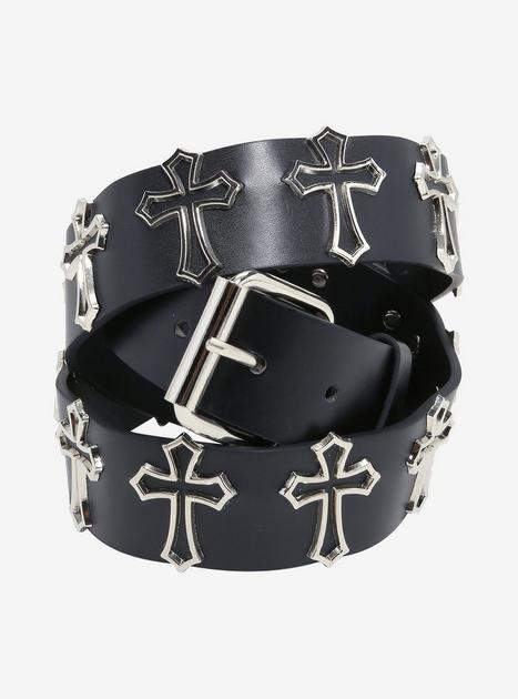 Black & Silver Cross Stud Belt | Hot Topic