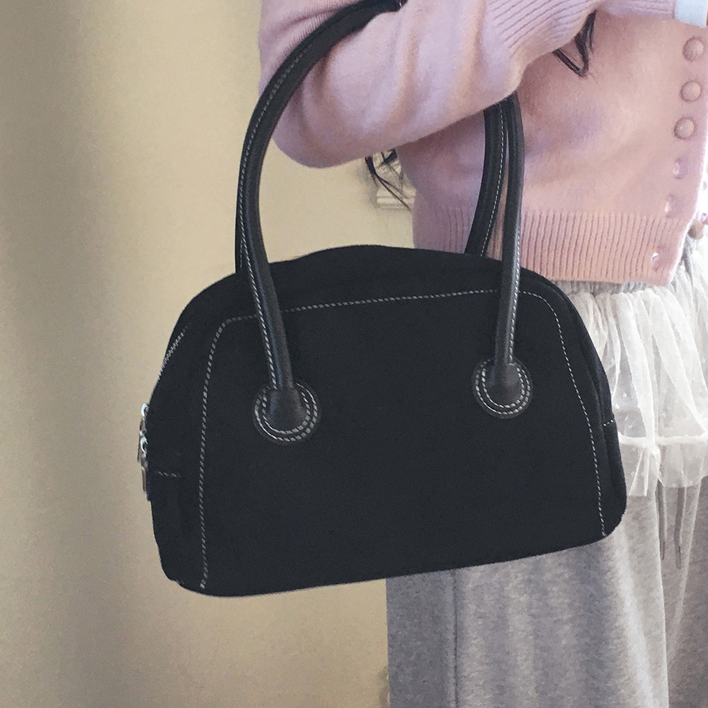 スエードステッチラウンドトートバッグ/ショルダーバッグ