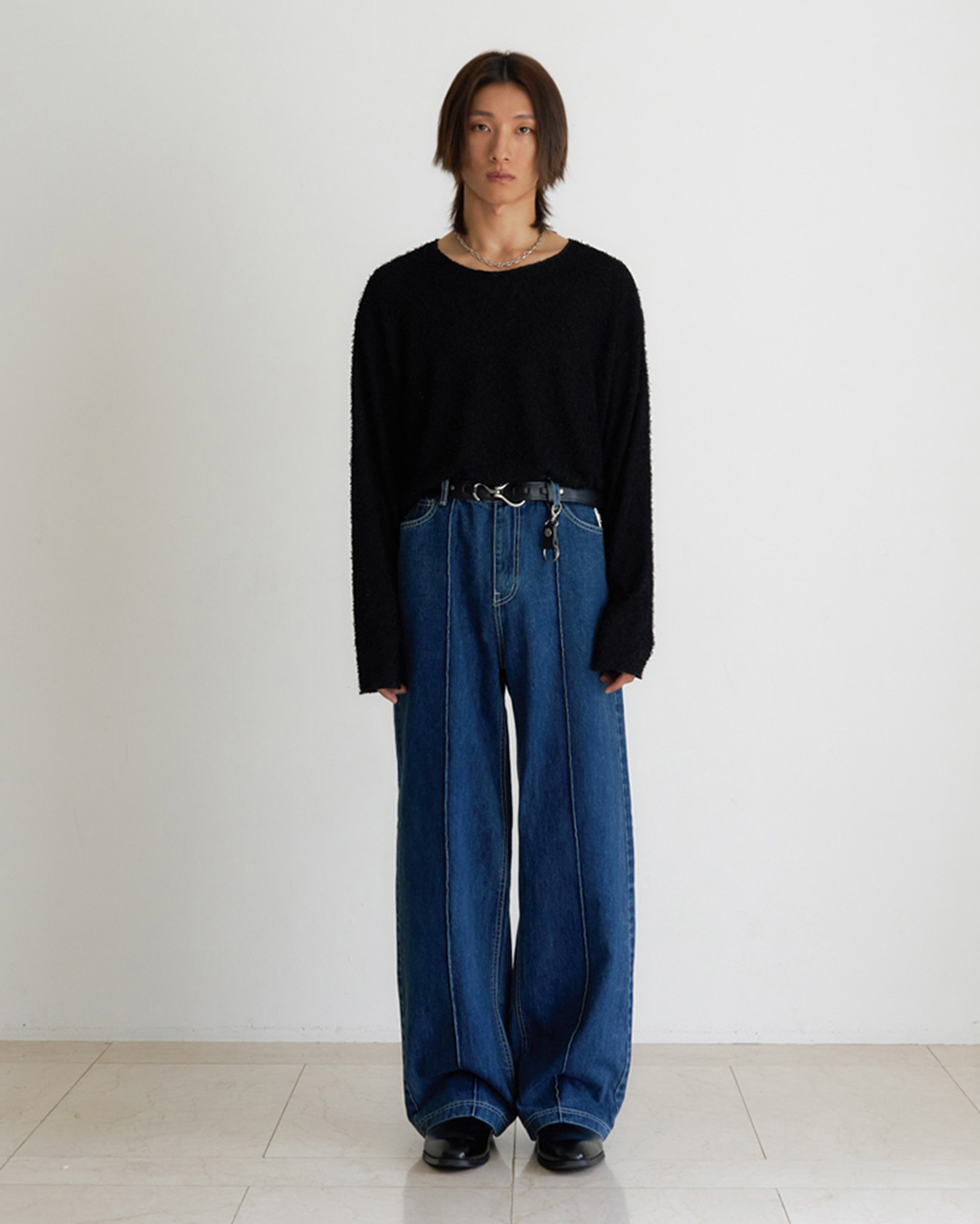 12回再販](ORIGINAL) ピンタックストレートデニムパンツ (medium blue