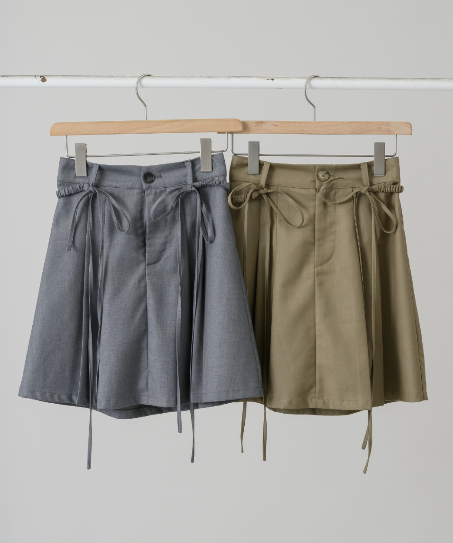 2way ribbon belt mini skirt/ウエストリボンタックミニスカート