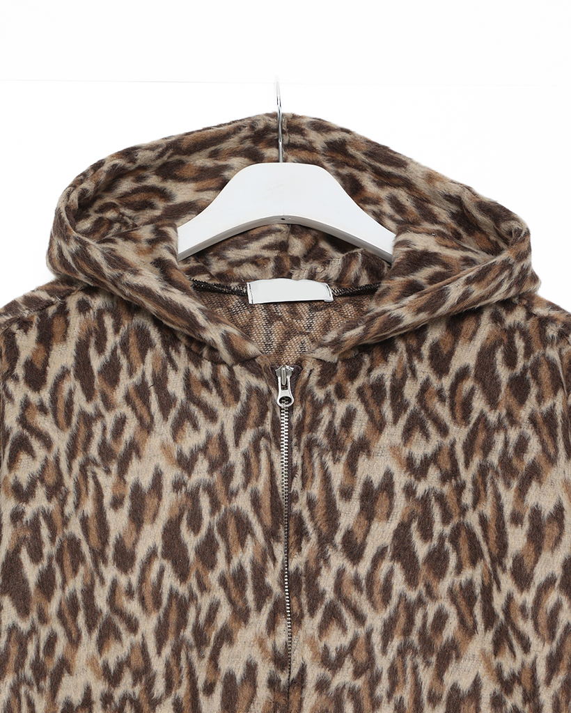 ユニセックス）ファーレオパードパターンジップアップパーカー