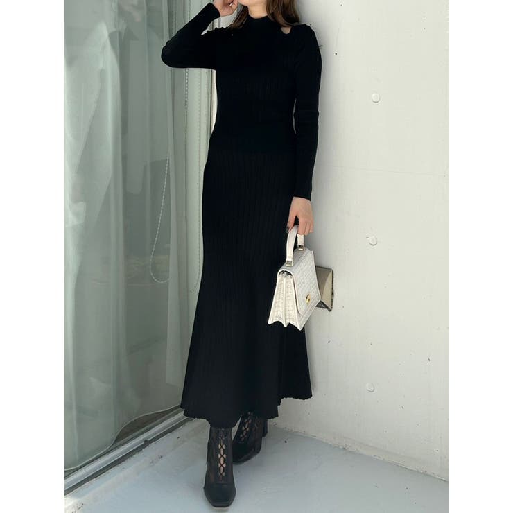 2WAYランダムリブビスチェ風マーメイドニットワンピース[品番