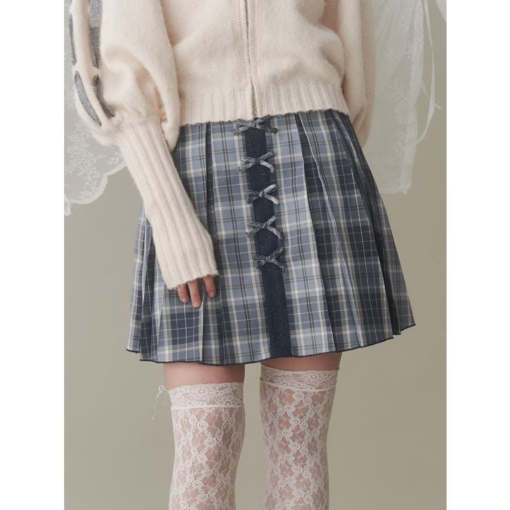 プリーツチェックリボンミニスカート[品番：MKSW0058776]｜merry jenny