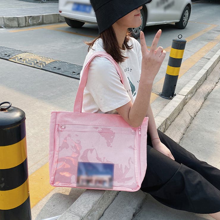 キャンバスバッグ クリアポケット 大容量[品番：II000010133