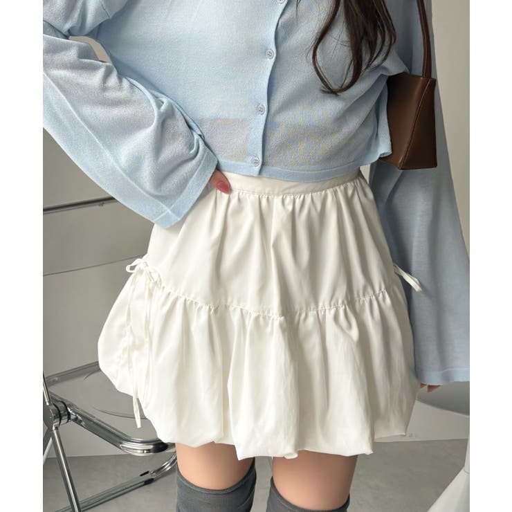 インパン裏地付き リボン デザイン バルーン ミニスカート[品番