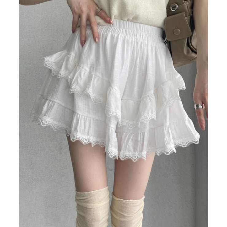 インパン裏地 レース フリル ミニスカート[品番：ORGW0009117]｜Ada