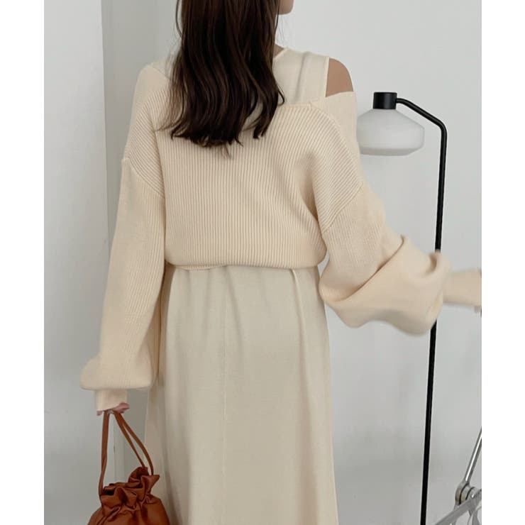 アンサンブル クロスニット ノースリーブ ワンピース[品番