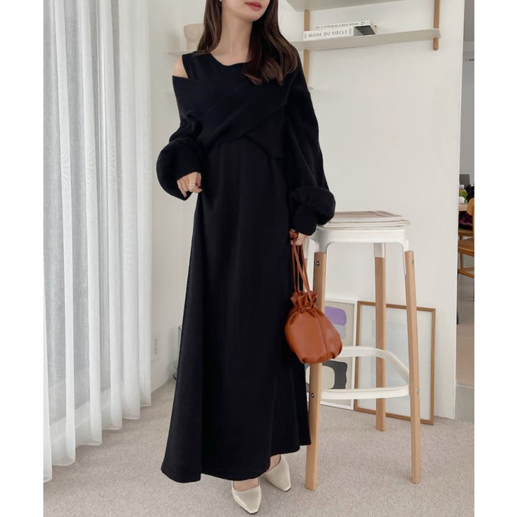 アンサンブル クロスニット ノースリーブ ワンピース[品番