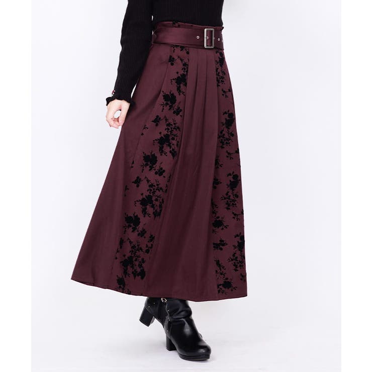 フラワーフロッキー切替スカート[品番：IGAW0005590]｜axes femme