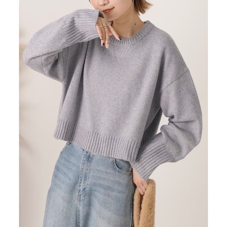 クルーネック ショート メランジニット[品番：ADEW0004268]｜ad thie