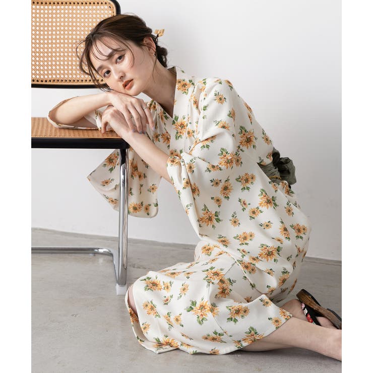 3点セット ひまわり柄セパレート2WAY浴衣セット[品番：ADEW0004456