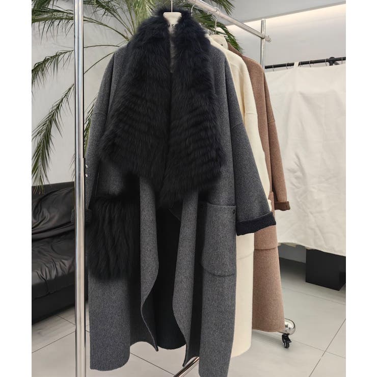 ドレープカラーデザイン ウールアシンメトリーコート【AW】[品番