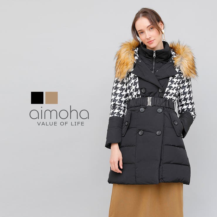 千鳥格子柄ダウンコート 千鳥格子柄 レディース[品番：XT000002412