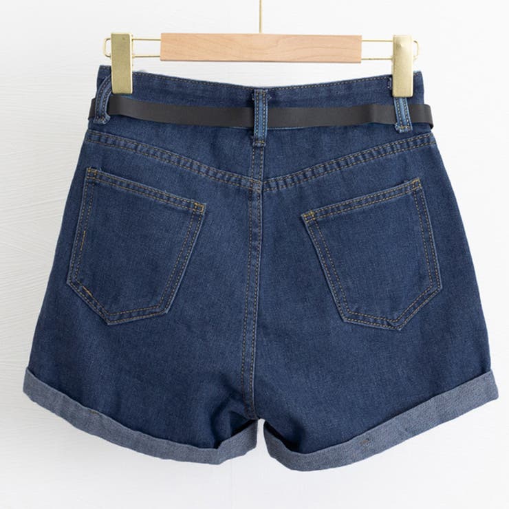 ベルト付きデニムショートパンツ春夏短パン[品番：AGCW0000496