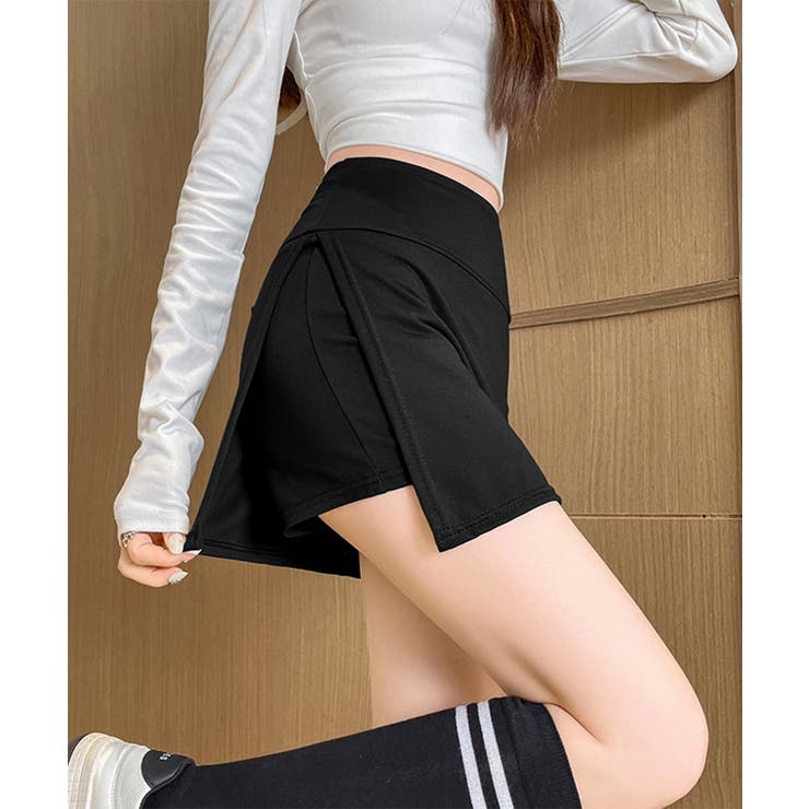 スリット入りキュロットスカート 露出防止[品番：AGCW0006338