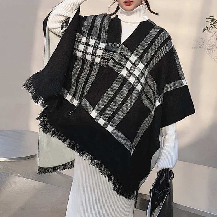 美品✨ラルフローレン ポンチョ ケープ チェック 千鳥格子 レザー