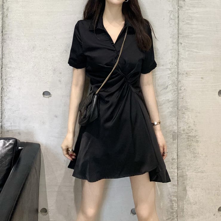 ミニワンピース 半袖 Vネック[品番：AGCW0001771]｜SUNSHINE CLOSET