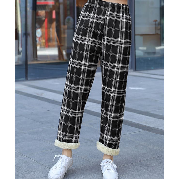 ラッセルノ 裏起毛 チェック柄パンツ 裏ボアパンツ 裏起毛チェック柄