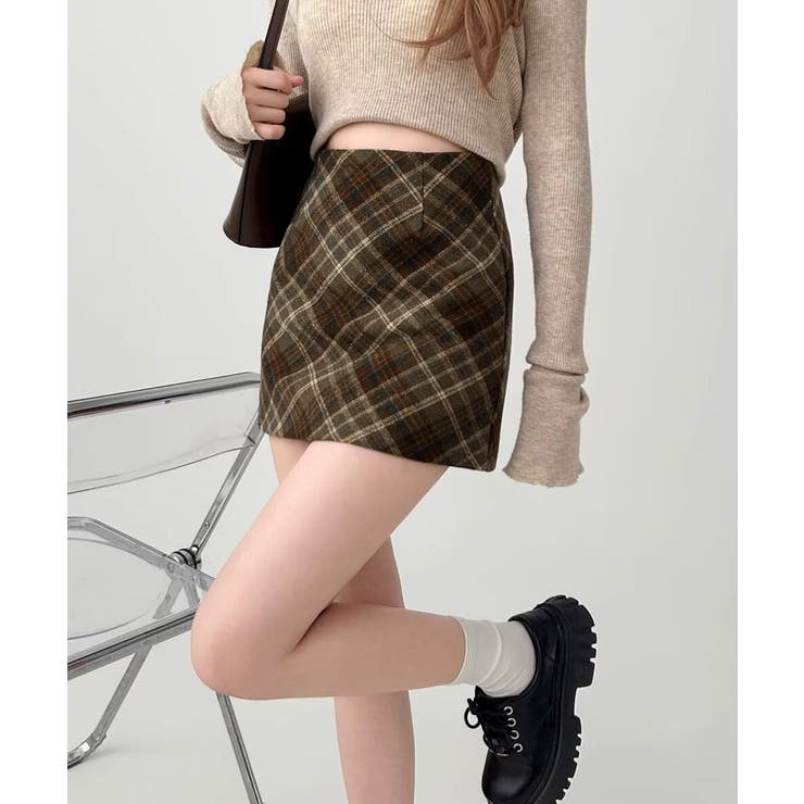レトロチェック柄ミニスカートハイウエスト[品番：AGCW0006068