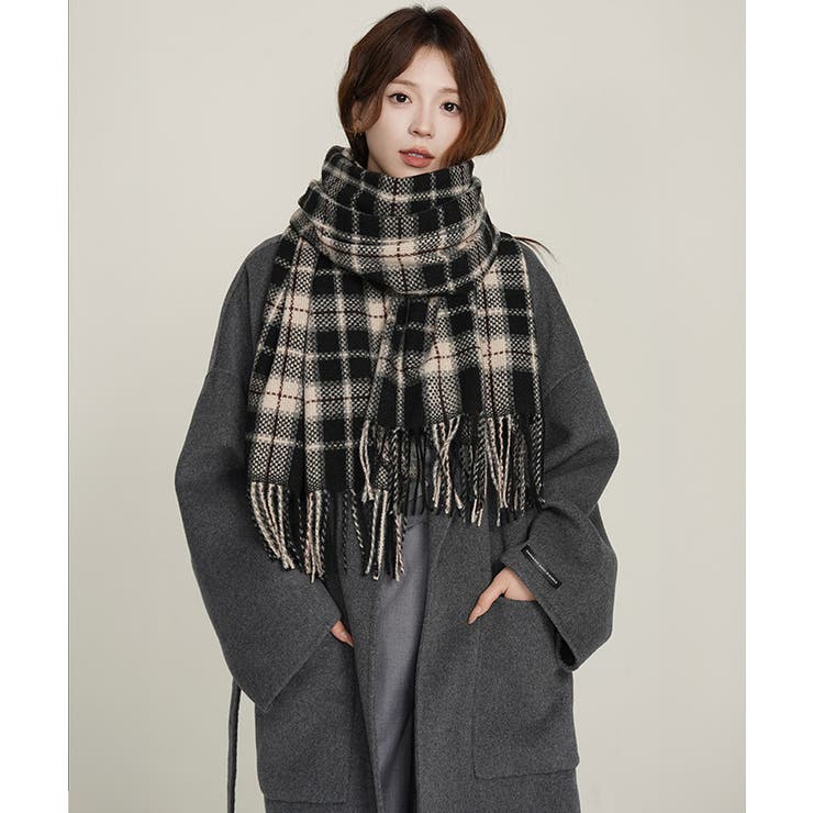 大判マフラー チェック柄 秋冬レディース[品番：AGCW0005921