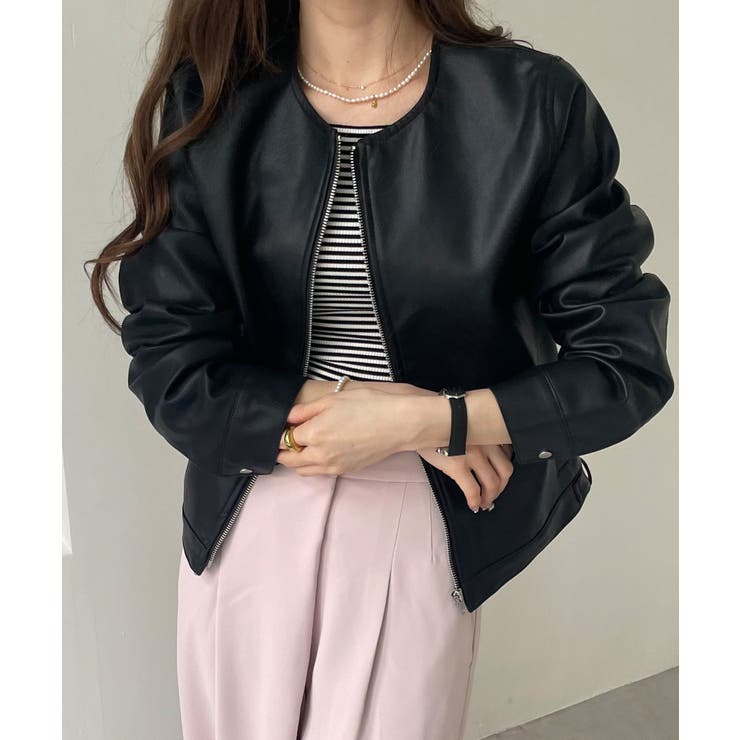 23区 ノーカラーレザージャケット 黒23区 シープレザージャケット ノー